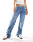 Фото #1 товара Bershka low rise straight leg jeans in mid blue