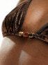 South Beach beaded triangle bikini top in brown metallic