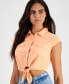 ფოტო #3 პროდუქტის Women's Button-Front Cropped Cotton Shirt