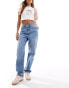 Фото #4 товара Vila high waist straight leg jeans in medium blue denim