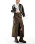 Фото #2 товара Dr Denim Myra maxi denim skirt with front split in washed coffee