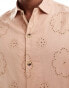 ASOS DESIGN oversized broderie shirt in light brown