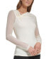 ფოტო #3 პროდუქტის Petite Solid-Color Asymmetrical V-Neck Sheer-Sleeve Top