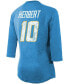 ფოტო #2 პროდუქტის Women's Justin Herbert Powder Blue Los Angeles Chargers Team Player Name Number Tri-Blend Raglan 3/4 Sleeve T-shirt