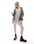 Daisy Street square neck mini tea dress in tonal check Серый черный, DE 38 - фото #4