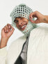 COLLUSION Unisex crochet balaclava with ears detail in green