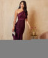 Petite One-Shoulder Satin Gown Bordeaux Glow, 2P - фото #6