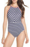 Фото #1 товара Tommy Bahama 168073 Womens Striped One Piece Swimsuit Navy White Size 10