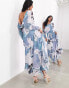 Фото #6 товара ASOS EDITION sheer draped off shoulder soft maxi dress in blue swirl print