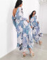 ASOS EDITION sheer draped off shoulder soft maxi dress in blue swirl print