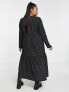 ASOS DESIGN Curve long sleeve tiered smock midi dress in black base beige spot