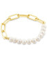 ფოტო #1 პროდუქტის 14k Gold-Plated Link & Cultured Freshwater Pearl Stretch Bracelet