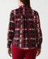 ფოტო #2 პროდუქტის Plus Size Plaid Shirred Split Neck Long Sleeve Blouse