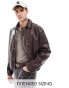 ASOS DESIGN faux leather oversized bomber jacket in brown Коричневый, XS - Chest 36 - фото #1