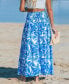 Women's Blue Tropical Smocked Waist Maxi Cover-Up Skirt