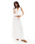 SNDYS linen look button detail thigh split maxi skirt co-ord in white