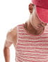 ASOS DESIGN muscle fit vest in open knit striped red and white Красный, S - Chest 38 - фото #3