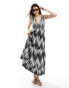 ASOS DESIGN v-neck crinkle midi sundress with tiered skirt in abstract print