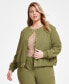 ფოტო #1 პროდუქტის Plus Size Twill Collarless Snap-Front Bomber Jacket