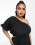 Фото #2 товара ASOS DESIGN Curve – Leinen-Midikleid in Schwarz mit One-Shoulder-Träger