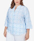 Фото #5 товара Plus Size Trellis Embroidered Cotton Button Front Top