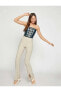 Фото #3 товара Kadın Giyim İspanyol Paça Pantolon Yüksek Bel Yırtmaç Detaylı 3SAL40008IK Bej Bej