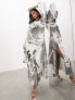 Фото #1 товара ASOS EDITION satin long sleeve smock dress in grey abstract print