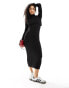 Фото #4 товара Pimkie high neck long sleeve knitted ribbed maxi dress with back cut out in black