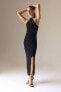 Фото #3 товара Платье женское Defacto Bodycon с разрезом черное из смесовой льняной ткани