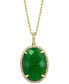 ფოტო #1 პროდუქტის EFFY® Dyed Green Jade & Diamond (1/4 ct. t.w.) Oval Halo 18" Pendant Necklace in 14k Gold