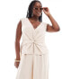 Фото #2 товара ASOS DESIGN Curve v neck wrap waistcoat jumpsuit in oatmeal