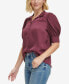 Women's Stand-Collar Charmeuse Puff-Sleeve Shirt
