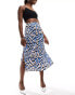 Фото #1 товара Brave Soul satin midi skirt in blue animal print