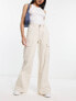 Urban Classics high waist wide leg twill cargo trousers in cream