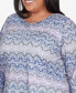 ფოტო #5 პროდუქტის Plus Size Worth Avenue Crew Neck Lace Textured Three Quarter Sleeve Top