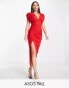 Фото #2 товара ASOS DESIGN Tall plunge neck ruched side midi dress with split in red