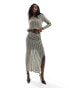 Y.A.S slit front maxi skirt co-ord in black & white wavy stripe