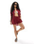 Esmee oversized linen beach long sleeve shirt co-ord in berry red