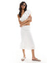 Abercrombie & Fitch co-ord smocked ruffle hem midi skirt in white M - фото #1