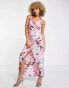 Фото #1 товара Liquorish cami strap satin wrap maxi dress in dusky pink floral