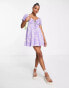 ASOS DESIGN Petite mini tea dress in purple leopard and daisy print