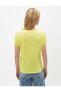 Kadın Sarı Baskılı Bisiklet Yaka Sloganlı T-Shirt