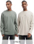 Фото #2 товара ASOS DESIGN 2 pack long sleeve oversized fit t-shirts in khaki and taupe