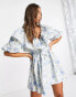 Фото #2 товара ASOS EDITION ruffle detail mini smock dress in blue floral jacquard