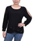 ფოტო #1 პროდუქტის Petite Long Sleeve Knit Top with Sequin Hem