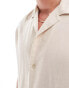 Pull&Bear linen look revere neck shirt in sand Бежевый, M - фото #4