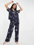 ASOS DESIGN modal horoscope shirt & trouser pyjama set in navy