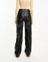 Only Tall high waisted wide leg faux leather contrast stitch trousers in black