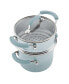 Cucina Hard Enamel Nonstick Sauce Pot and Steamer Insert Set, 3-Quart, Agave Blue