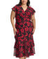 Plus Size Printed V-Neck Flutter-Sleeve Dress